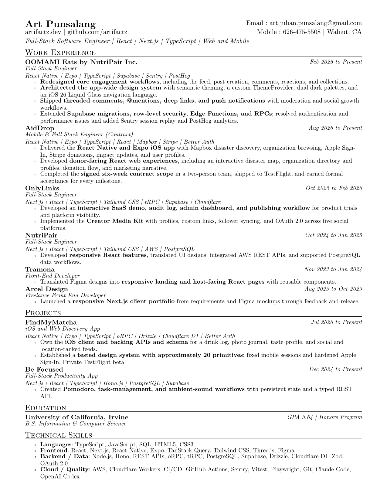 Art Punsalang's resume
